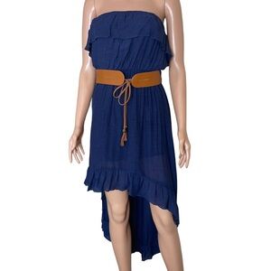 Annabelle A'GACI Sleeveless High/low Dress ruffle top Navy Blue belted SZ M
